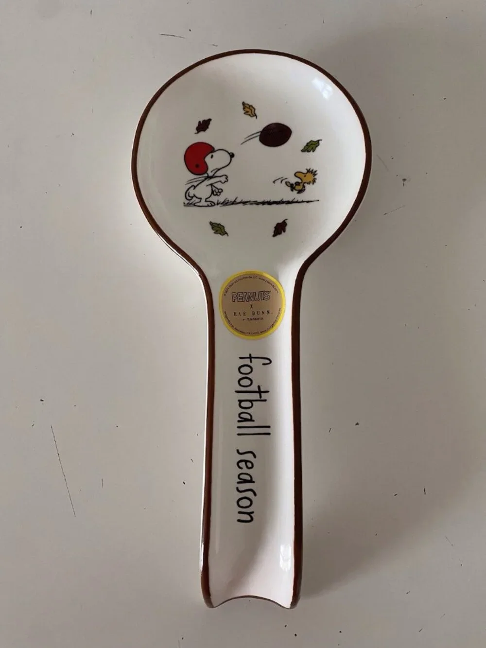 Rae Dunn X Peanuts Snoopy Woodstock Football Season Ceramic Spoon Rest Fall NEW